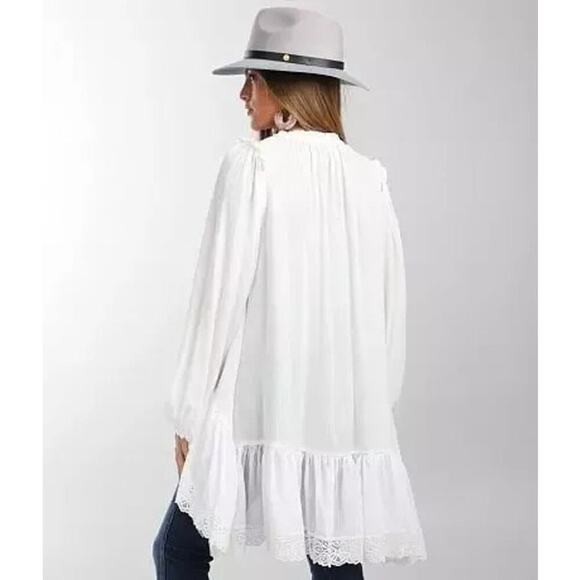 Free People Women's White Jeanette Lace Trim Gauze Tunic Mini Dress Size Medium - Picture 2 of 6